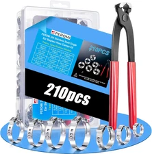 210PCS 304 Stainless Steel Single Ear Hose Clamp Assortment Kit - 12 Sizes (6-36