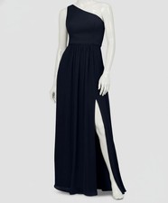 Adrianna Papell Women's Blue One-Shoulder Chiffon Gown Dress Size: 12