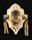 c.1900 - ANTIQUE / EDWARDIAN FACETED TOPAZ GOLD FILLED PIN / BROOCH with DANGLES