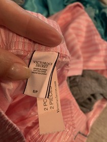 VICTORIA'S SECRET GRAY LONG SLEEVE TOPPINK STRIPED PANT PAJAMA SET Sz S NEW TAGS