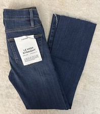 Frame Denim Le High Straight Fit Blue Jeans Size 24 High Rise Frayed Hem Stretch