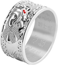 HJ HUAJ Feng Shui PiXiu Mantra Ring - Lucky Wealth Jewelry