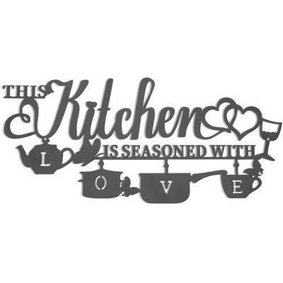 Metal Kitchen Wall Decor, This Kitchen is Seasoned with Love Black Word Name ...