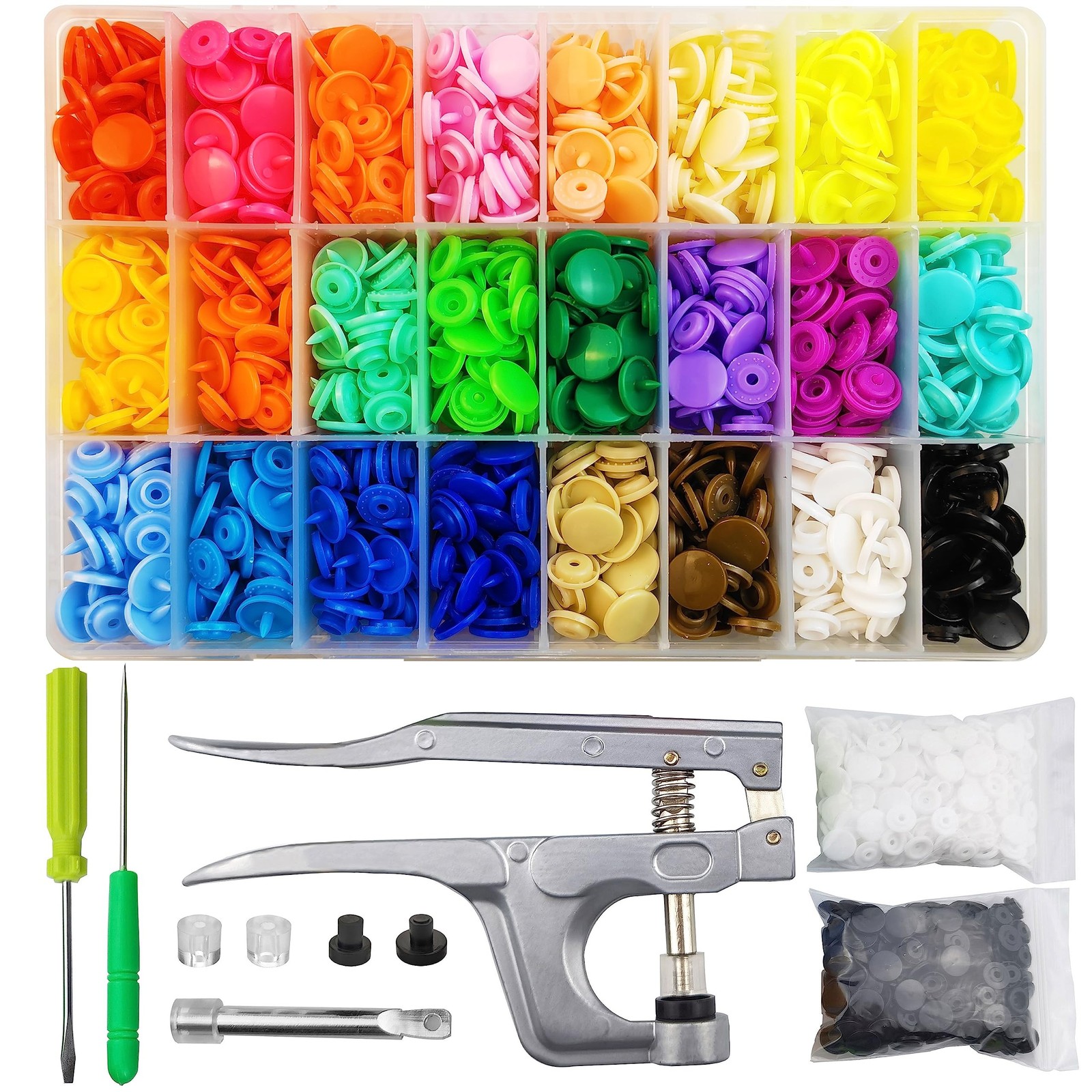 Plastic Snaps with Snap Pliers, 460 Sets 24-Colors Snap Buttons for Sewing, S...