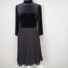 Adrianna Papell Mock Neck Pleated Dress  Black Velvet Size 4