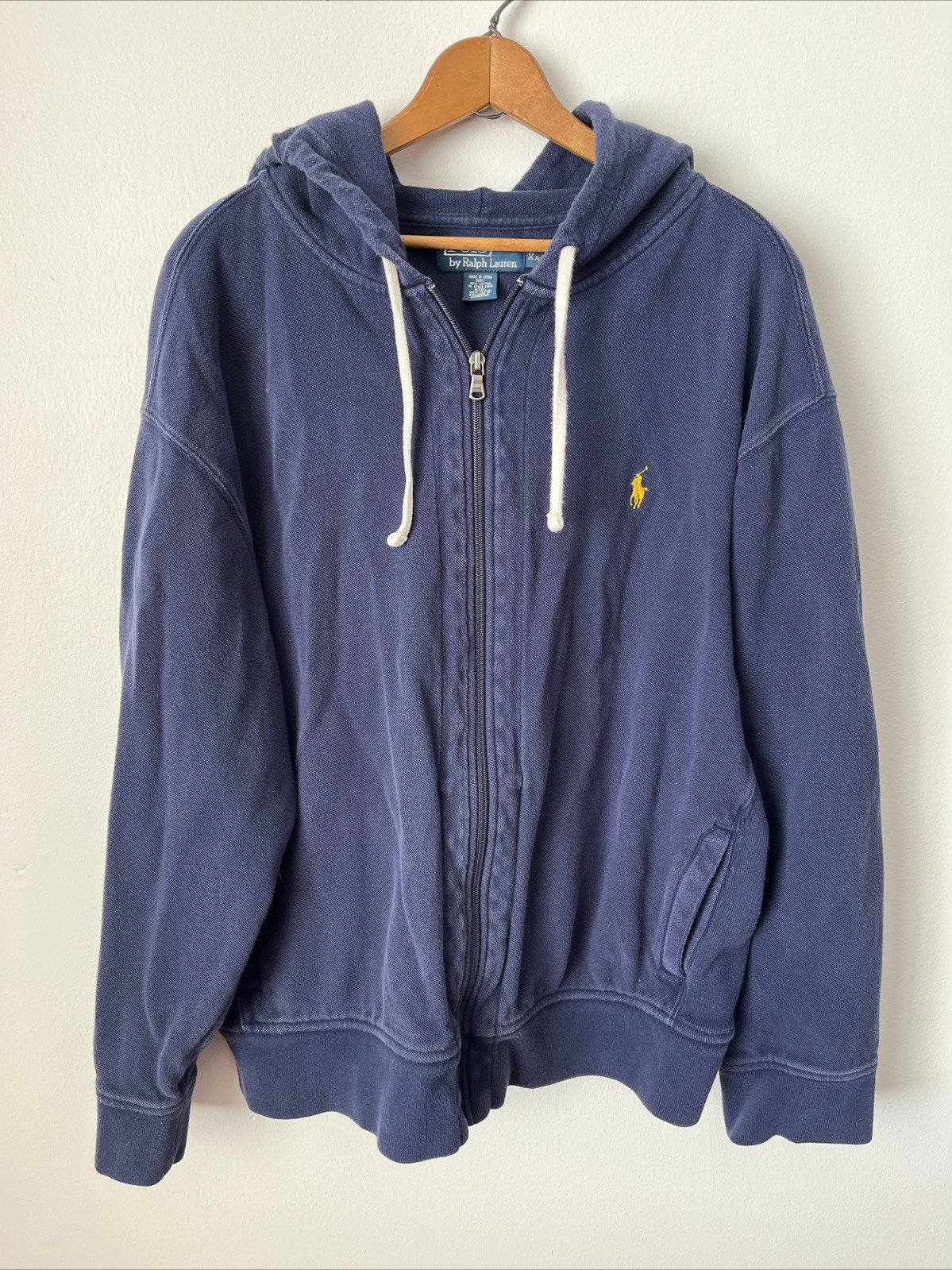 Polo Ralph Lauren XXL felpa con cappuccio zip intera giacca giallo pony tasca sbiadita