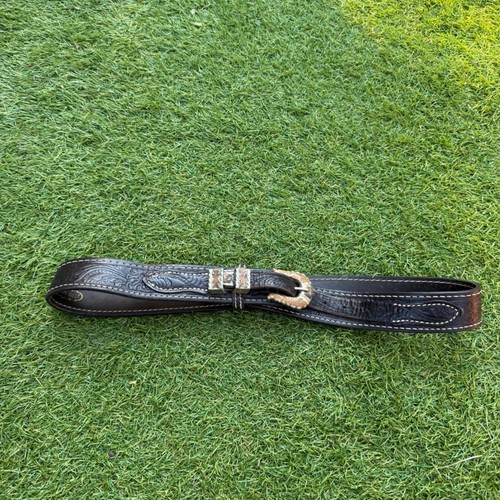 Nocona Belt Size 34 Vintage Tooled Leather Western Alpaca Mexico Buckle - Image 1