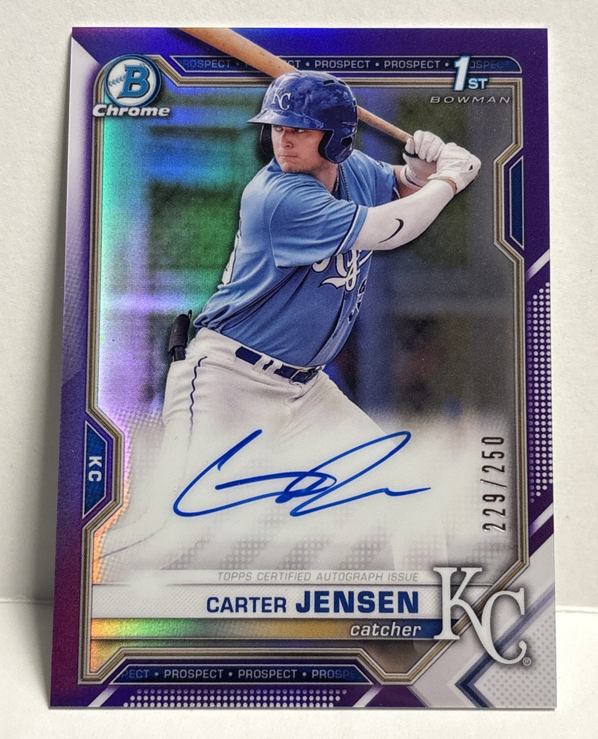 Carter Jensen 2021 Bowman Chrome 1st Bowman #CDA-CJ Purple Auto Refractor /250