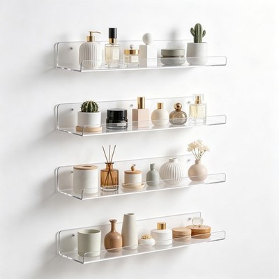Clear Acrylic Shelves for Bathroom, 15'' Floating Shelves Wall Organizer for ...