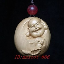 Chinese boxwood carved Happy Fund sources Maitreya Buddha Statue Amulet netsuke