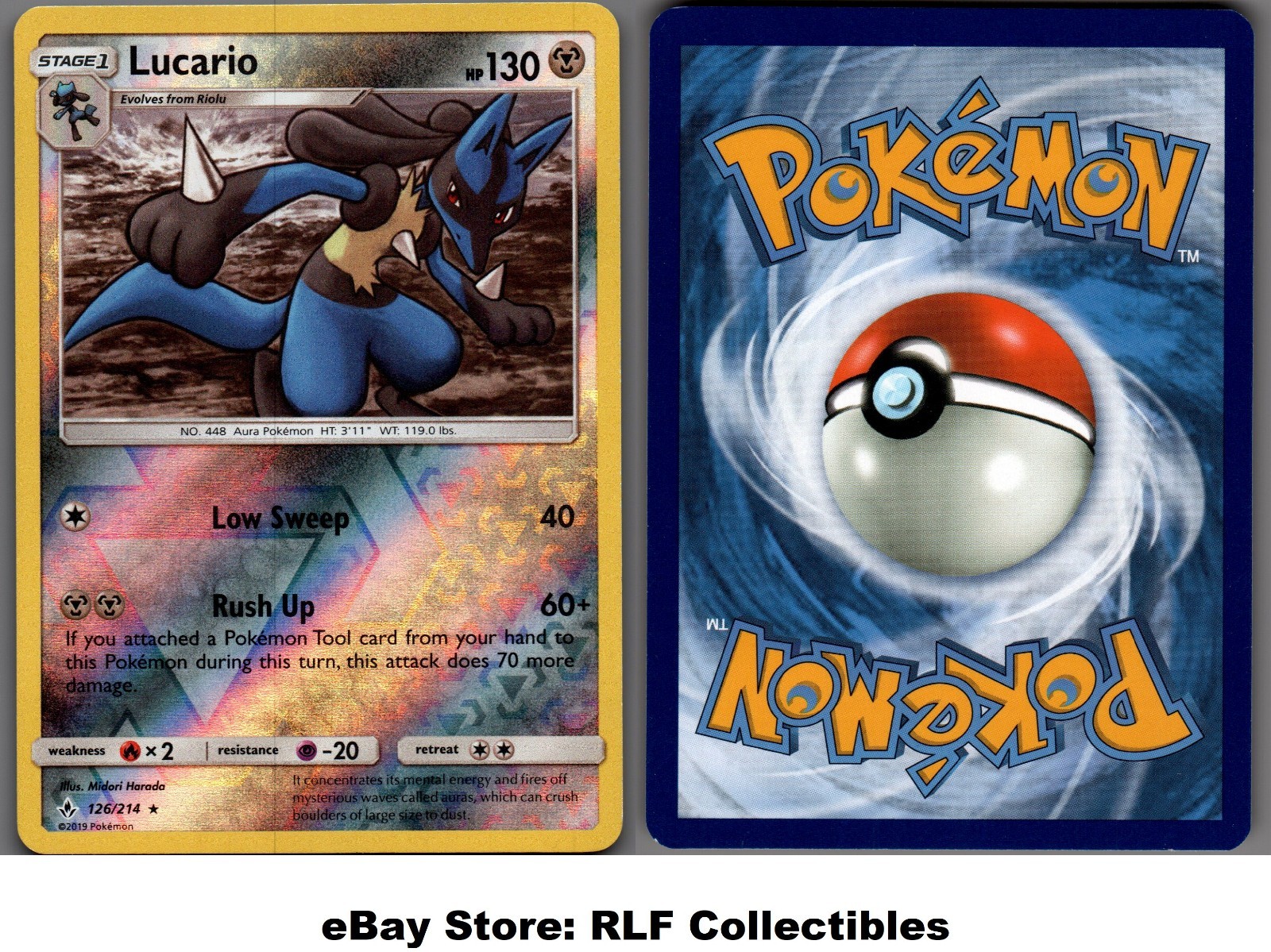 2019 Pokemon, S&M Unbroken Bonds, #126/214 Lucario, Reverse Holo Rare