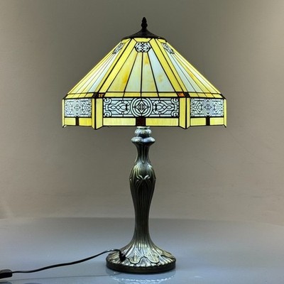 Tiffany Stil gelbe Sechseck Tischlampe 16 Zoll Handarbeit Buntglasschirm