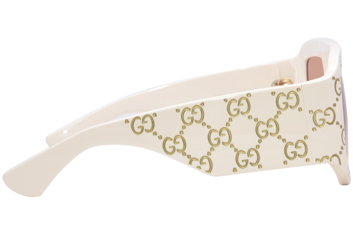 Gucci GG0983S 001 Sunglasses Ivory/Orange Lenses Rectangle Shape