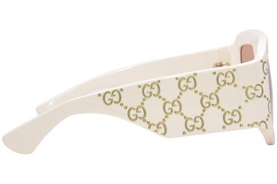 Gucci GG0983S 001 Sunglasses Ivory/Orange Lenses Rectangle Shape