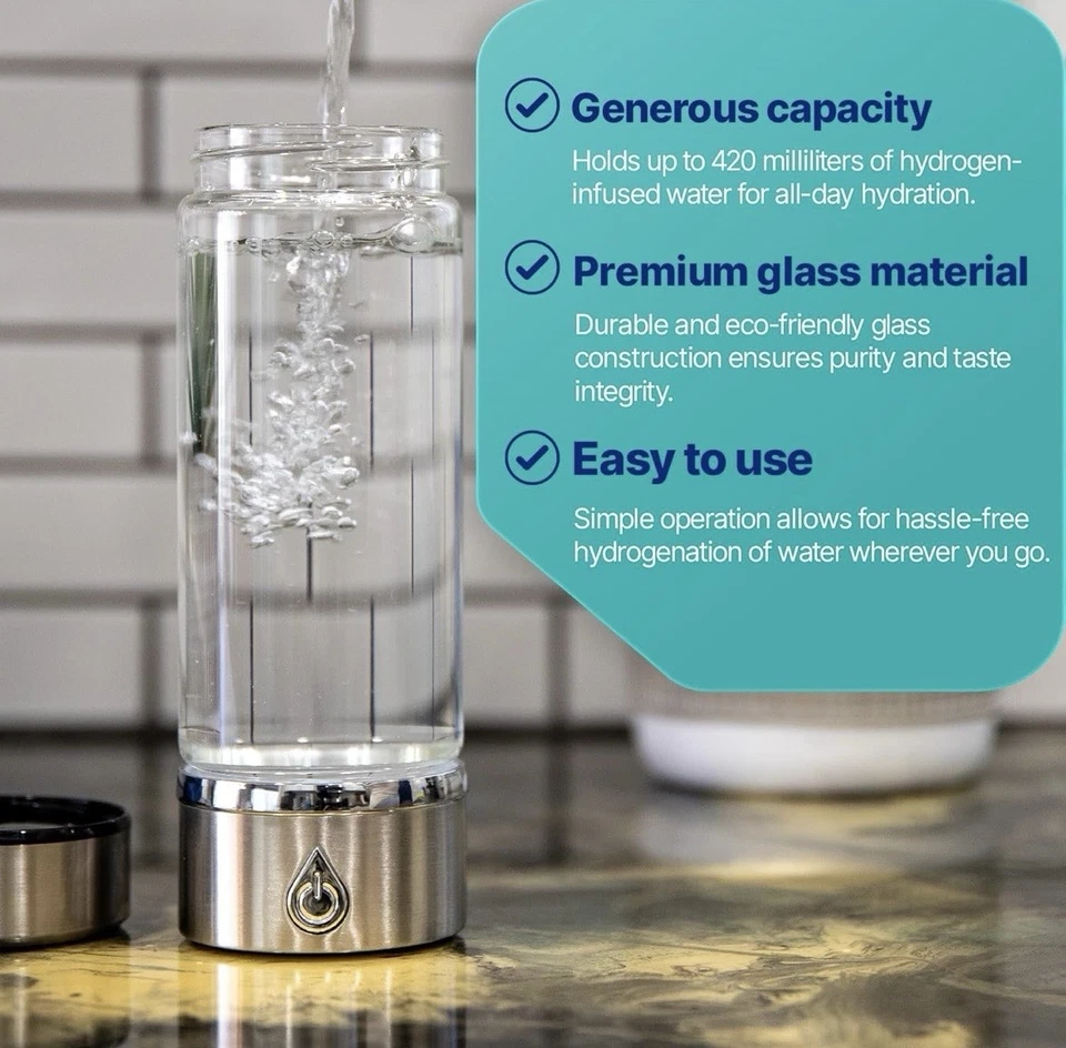 Hydrogen Water Bottle, 14 Oz/420ml, 3-Min Electrolysis With SPE Technology - Image 3 of 3