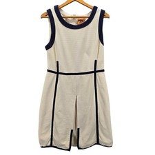 Tory Burch Sleeveless Colorblock Shift Dress Cream Navy Blue Textured Knit XL