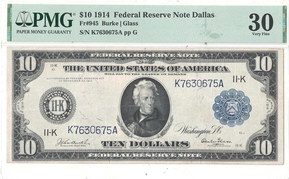 1914 $10 Federal Reserve Note Fr-945 PMG VF-30 - Image 2 of 3