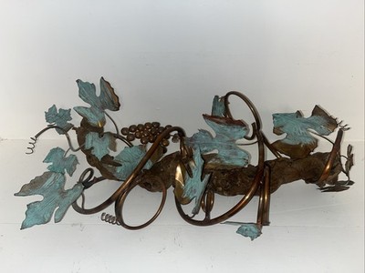 Vintage MCM Wood Leaf Copper Wall Sculpture Table Art Unsigned 27 