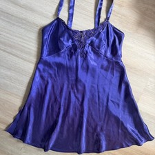 California Dynasty Vintage Purple Satin Lace Trim Chemise Slip Dress Medium
