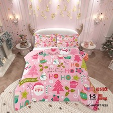 Pink Christmas Comforter Set, Cartoon Santa Claus Bedding Set Full Multi 18