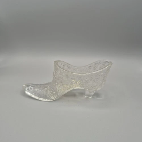 Vintage Fenton Art Glass Clear Daisy & Button Shoe Slipper