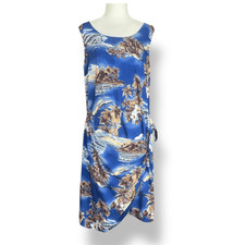 Vintage Hilo Hattie Blue White Sleeveless Hawaiian Wrap Dress Made In Hawaii
