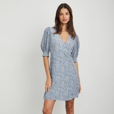 Rails Blue Floral Roma Mini Dress Garden Puff Sleeve Size Small Graduation