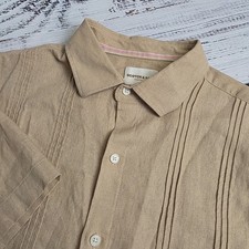 Scotch  Soda Mens Large Beige Tan Linen Viscose Blend Button Short Sleeve Shirt