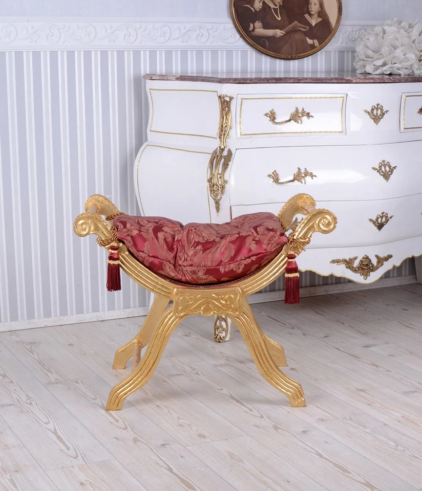 Barock Hocker venezianische Sitzbank Holz Sitzhocker Sitzgondel Pouf Polstersitz - Bild 2 von 3