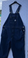 Men s Carhartt Overalls Loose Fit Denim Blue Jean Bib Size 46x32 Large