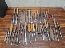 K702- Lot of 40+ Vintage Antique Wood Chisels - Stanley Keen Kutter etc