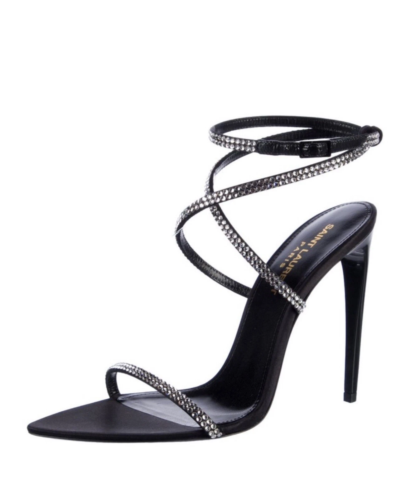 SAINT LAURENT (YSL) Saint Laurent 110mm cinturino impreziosito da strass sandali tacco nero