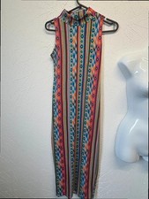 Boohoo Multicolour Aztec Stripe Bodycon Midi Dress – Sleeveless Roll Neck, UK 10