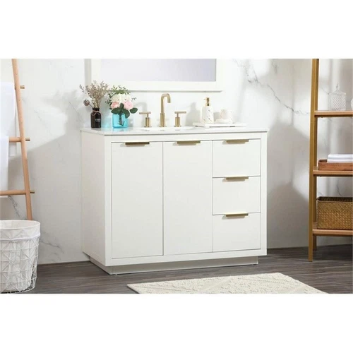 Elegant Decor Blake 42" Aluminum Alloy MDF Single Bathroom Vanity in White - Picture 2 of 8