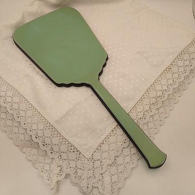 Art Deco Celluloid Hand Mirror Beveled Glass Pistachio Green Celluloid 1920's
