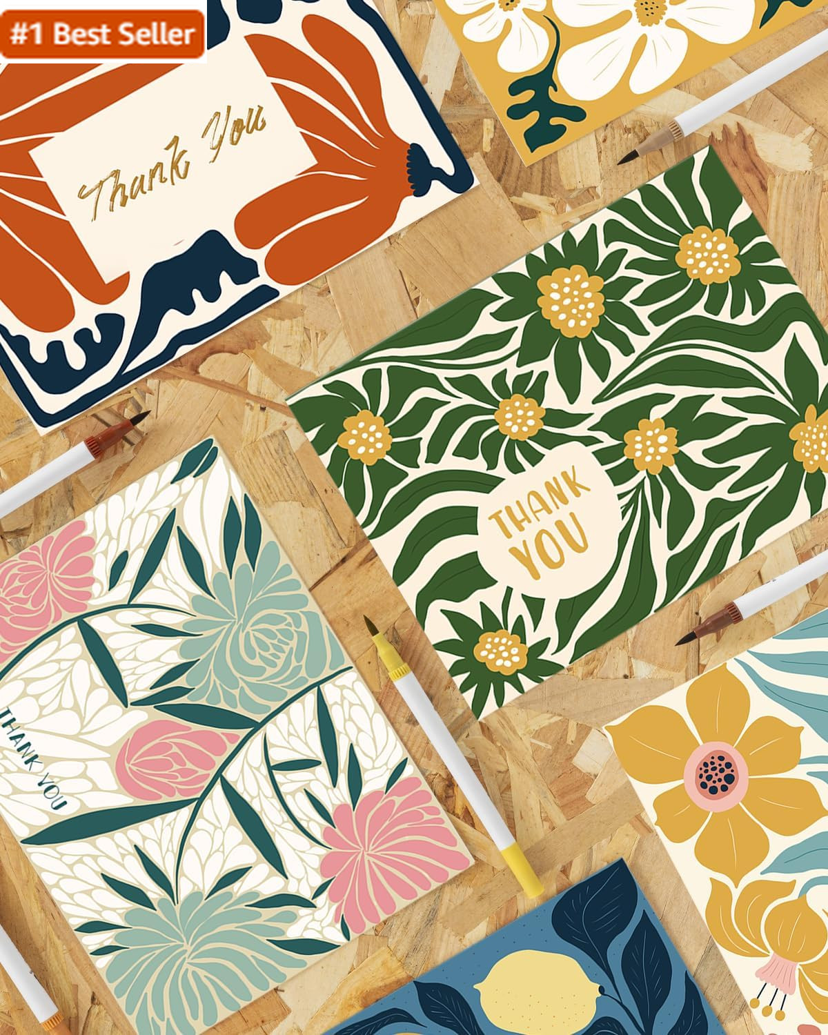 Qiqee Color Contrast Flower Thank You Cards Greeting Gift Cards for Handwritten