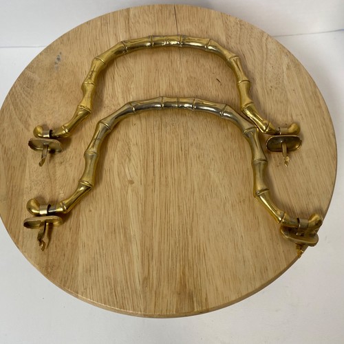 Vintage Gold Tone Metal Purse Handles • Bamboo Shaped • With Mounting • Set Of 2