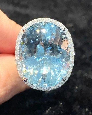 10.93 Ct Oval Natural Aquamarine Diamond Wedding Ring solid 14k White Gold 6 7 8