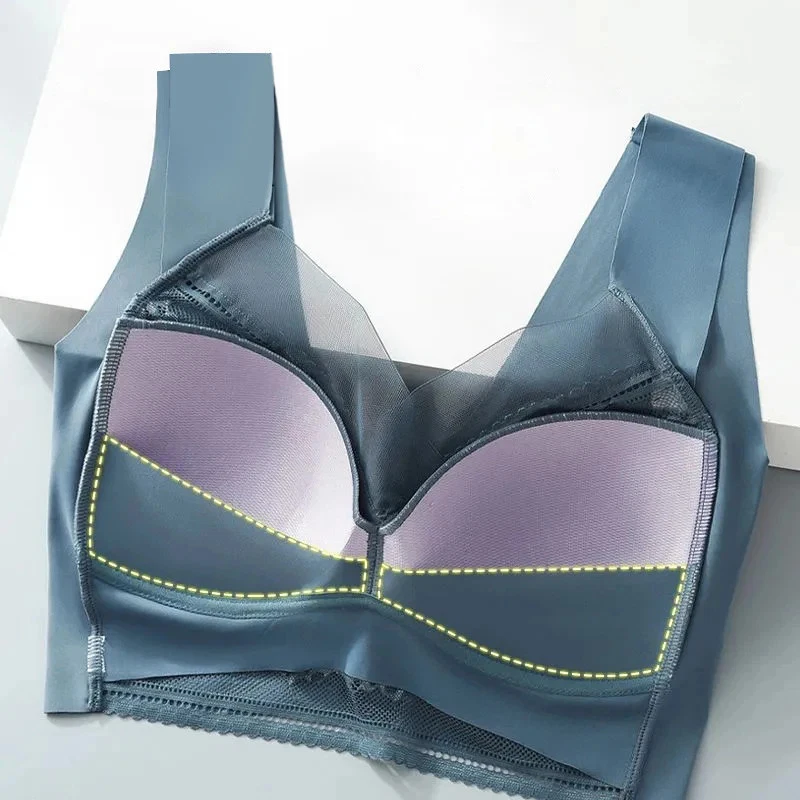 Lace Bralette Seamless Push Up Bra Ice Silk Wireless Plus Size L-5XL 1 Pc - Image 4 of 4