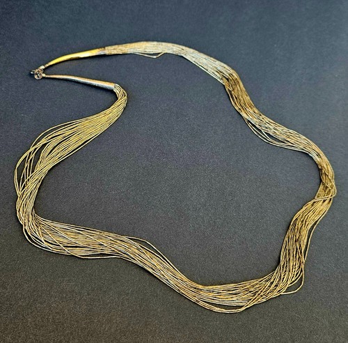 Vintage Native American Gold Filled 30 Strand Liquid Sterling Silver Necklace