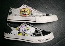 Vtg ED HARDY Christian Audiger Black Tiger Skull Laceless Sneakers Shoes Sz 5US