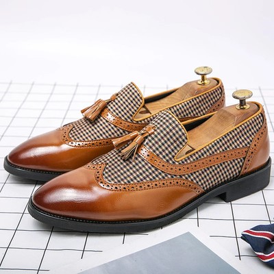 Mens Pointed Social Brogues Leather Oxford Loafers Slip on Office Shoes Tassel 
