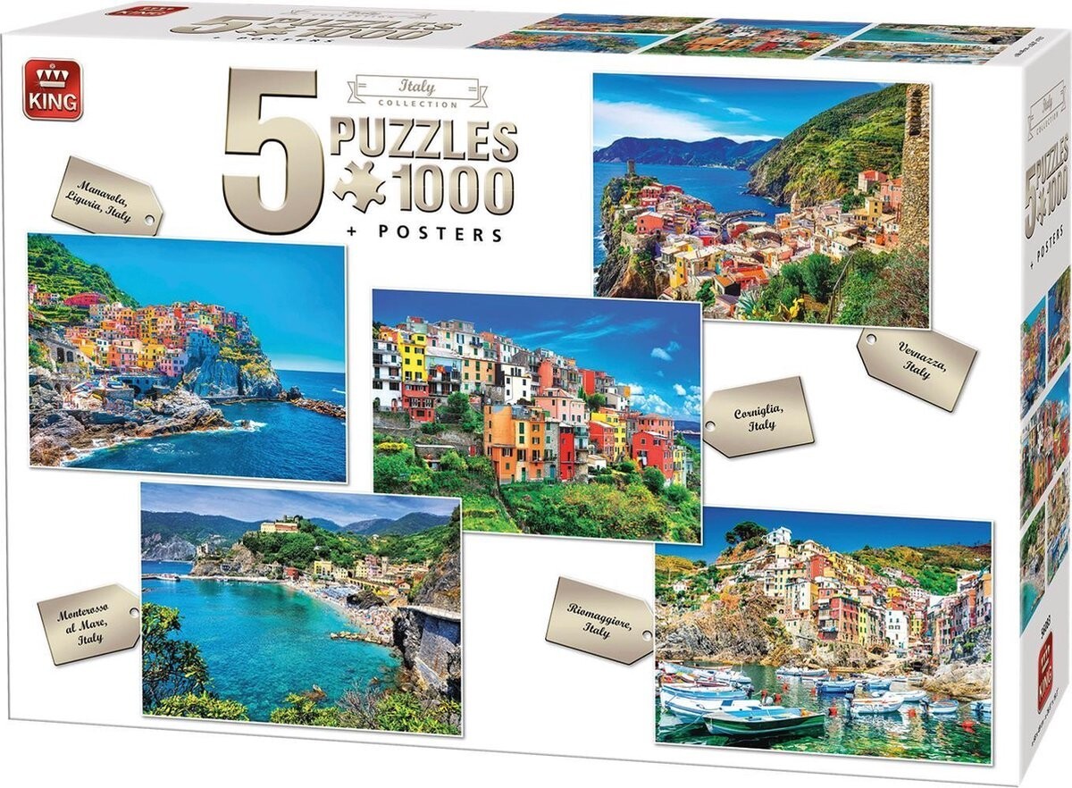 Puzzles villages italiens King 5x1000 pièces avec posters pour adultes et ados