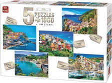 5 puzzles 5 x 1000 pièces villages italiens avec posters Italy Collection - King