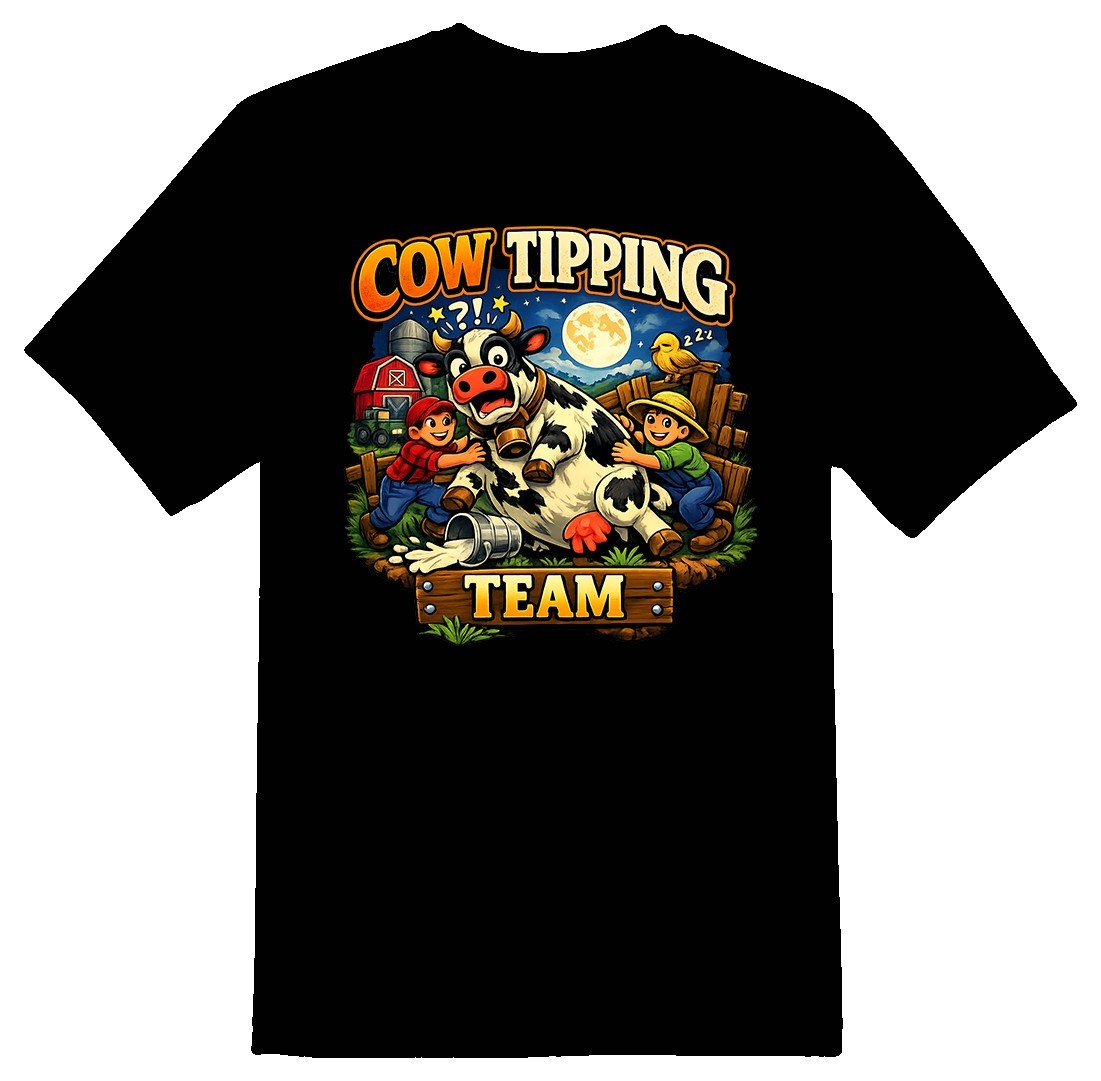 Cow tipping Team cow calf funny tee shirt black or white farm