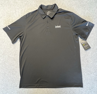 NIKE Dri-Fit Black Short Sleeve Polo Shirt Men's sz L Intel Logo