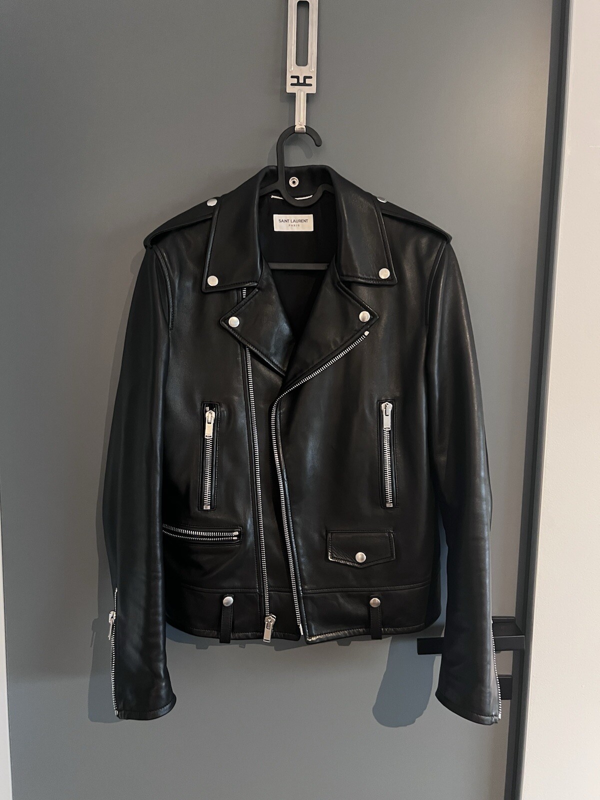 Giacca Da Uomo In Pelle Nera Saint Laurent Taglia 46