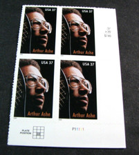 US Plate Block Stamp Scott# 3936 Arthur Ashe 2005 MNH L599