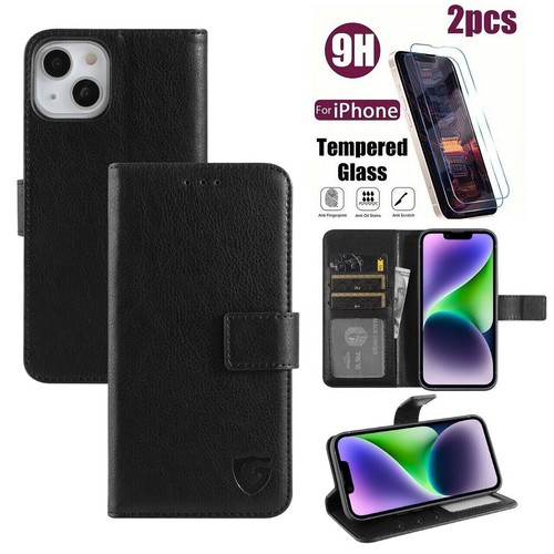 Leather Wallet Flip Case Card Holder For All iPhone 15,14,13,12,11,X + 2 Glass - Picture 8 of 47