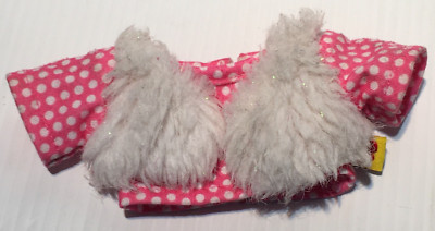 BUILD A BEAR SMALLFRYS TOP Pink Polka Dot VEST White Faux Fur Glitter BAB BABW